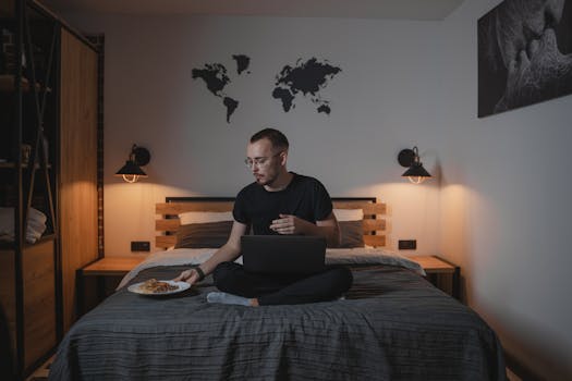 cozy workspace setup in a hotel room